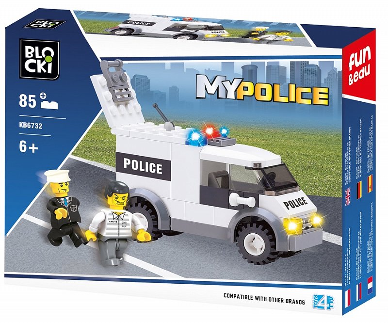 Blocki My Police Set Polizei Einsatzwagen und Hundestaffel mit 5 Minifiguren 